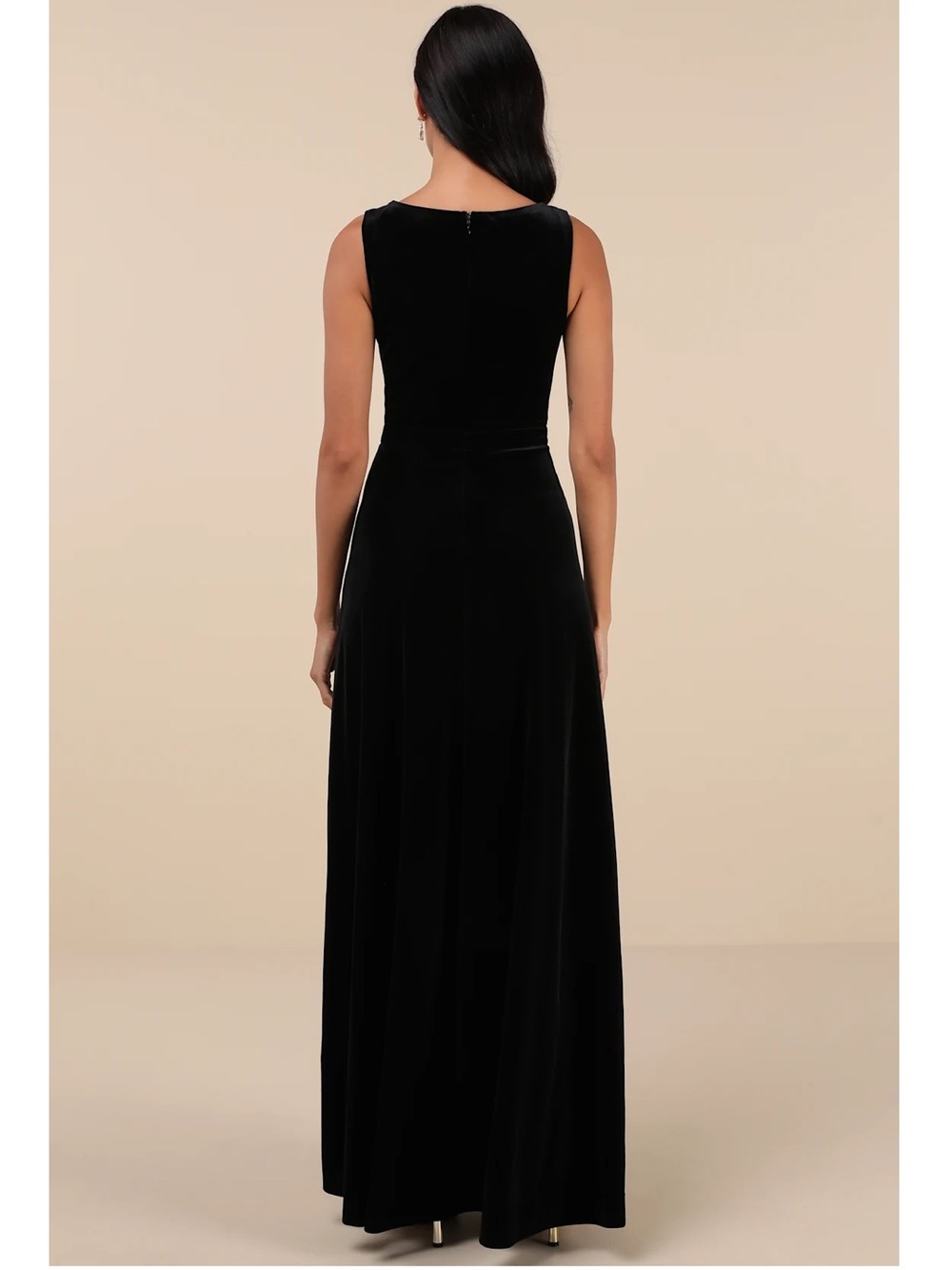 Lulus Beautiful Night Black Velvet Sleeveless V-Neck Maxi Dress Event Large NWT - Picture 2 of 15